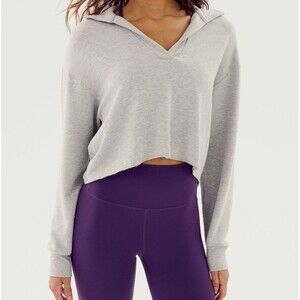 Splits59 Joan Fleece Polo Sweatshirt L Heather Gray $124